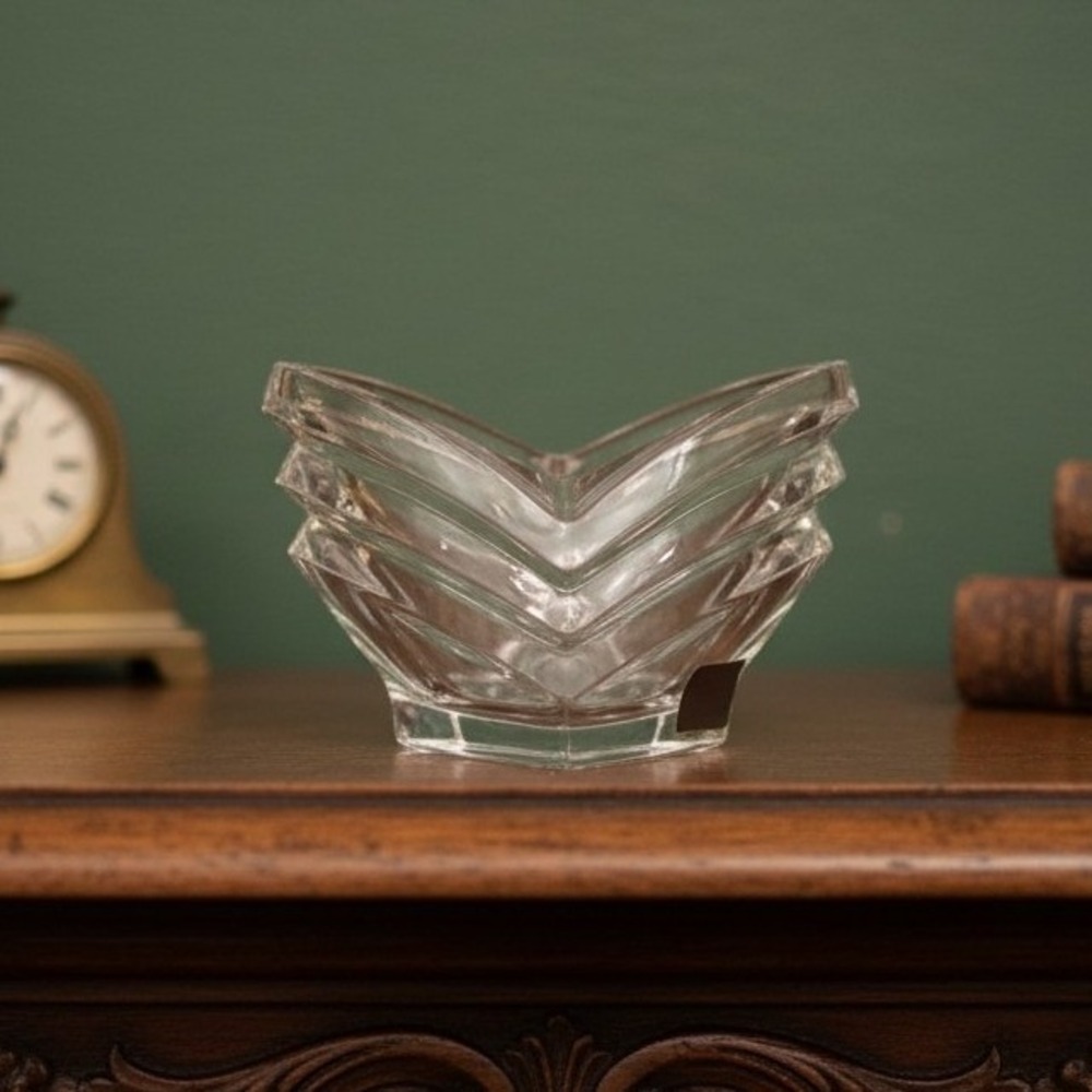 Mikasa Walther Crystal Candy Dish, V-Shaped Clear Bowl, Vintage W Germany Accent